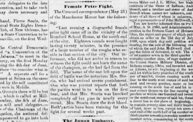 Female Prize Fight.31May1860.HolmesCountyFarmer